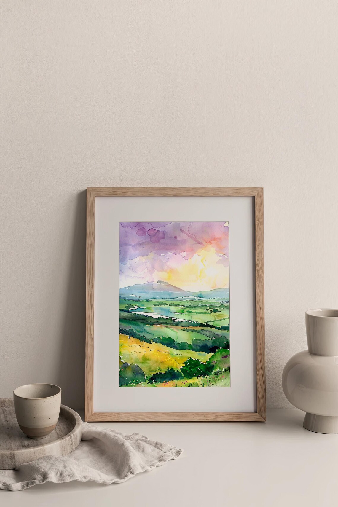 Ireland Rolling Green Mountains Valley Watercolor Landscape Poster - Image 3