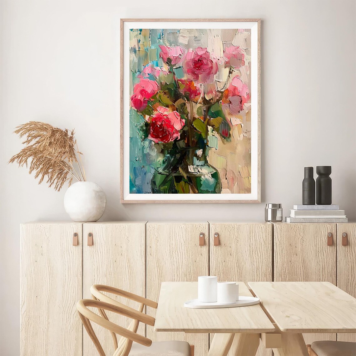 Peonies Oil Painting Pink Bouquet Glass Vase Impasto Floral Poster - Image 5