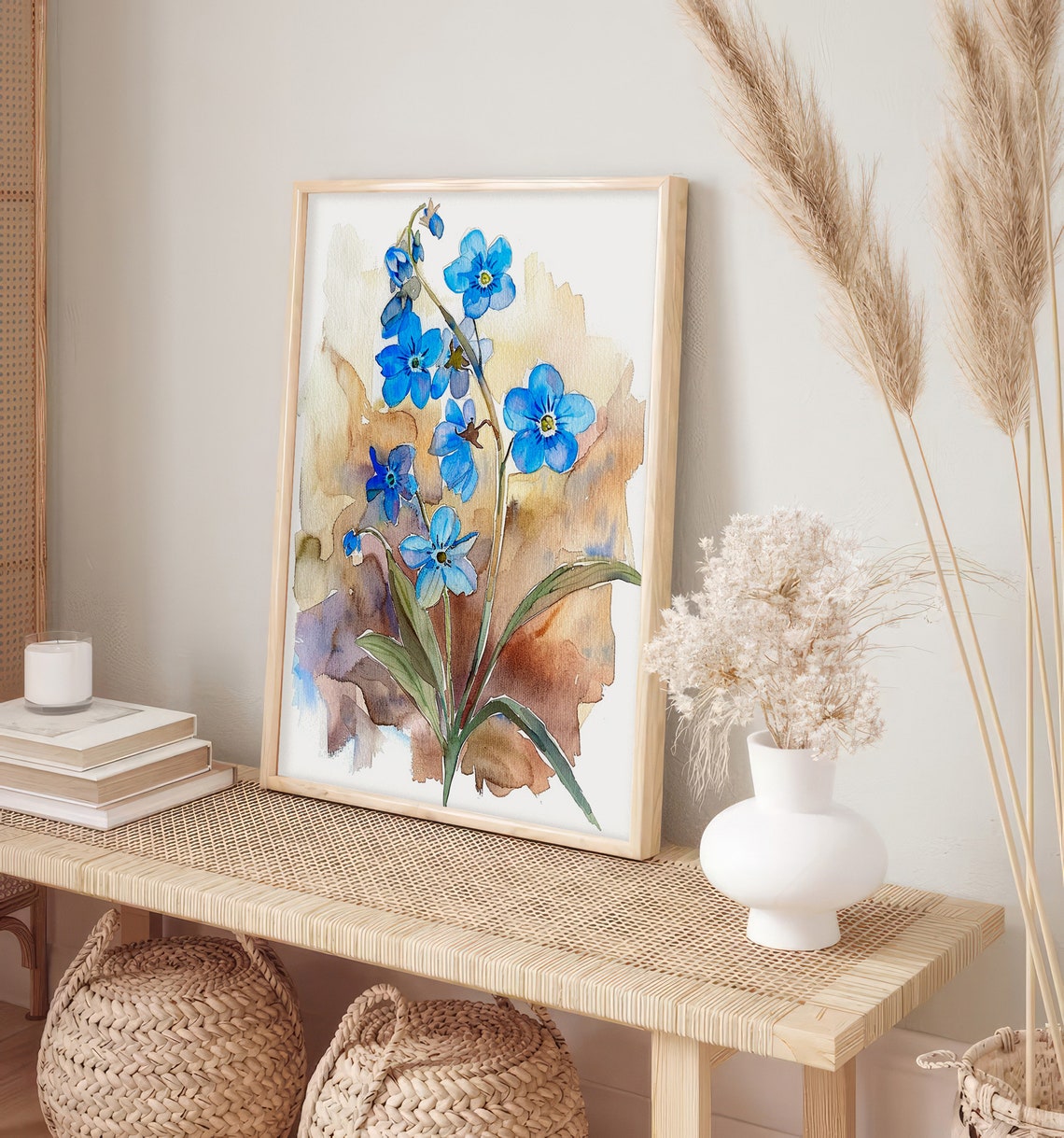 Blue Forget Me Not Flowers Watercolor Botanical Artwork Poster - Image 2