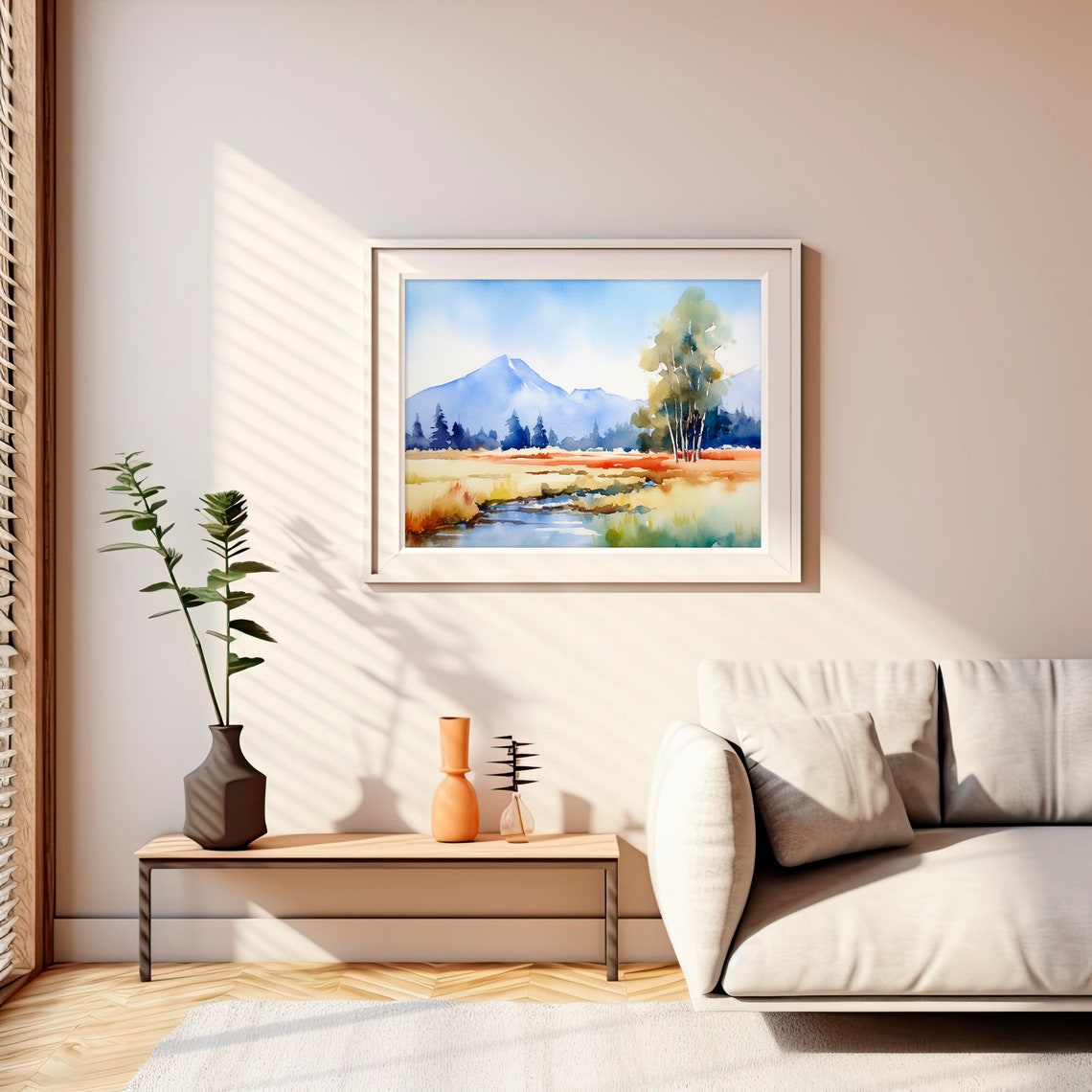 Sawtooth Idaho Mountain Meadow Stream Watercolor Landscape Poster - Image 3