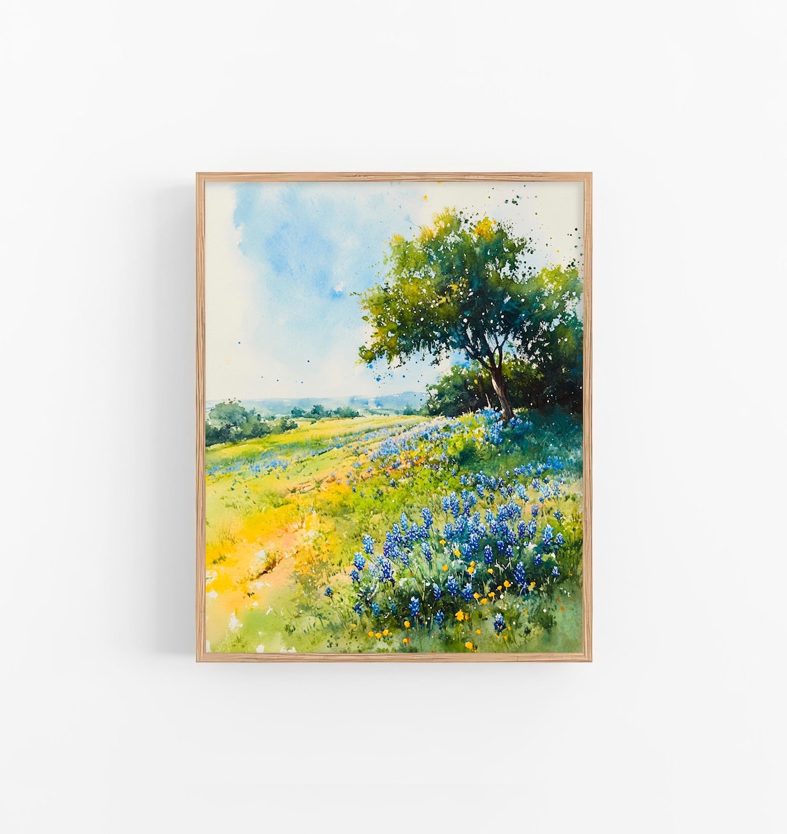 Stunning Texas Bluebonnet Wildflower Meadow Spring Watercolor Poster