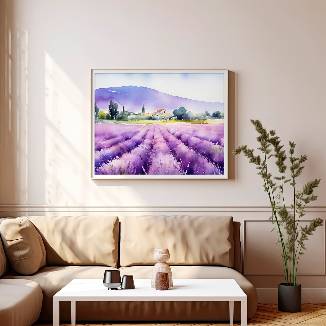 Sequim Lavender Fields Watercolor Purple Rows Farmhouse Poster - Image 2
