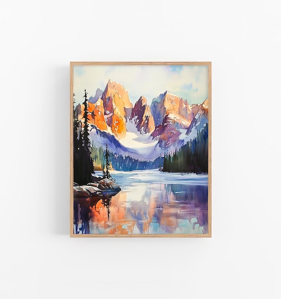 Rocky Mountains Landscape Watercolor Art Print