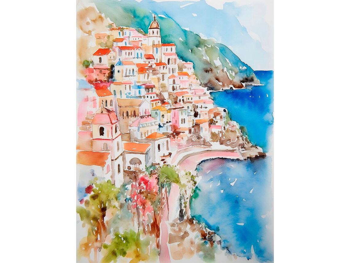 Positano and Cinque Terre Watercolor Travel Poster - Image 4
