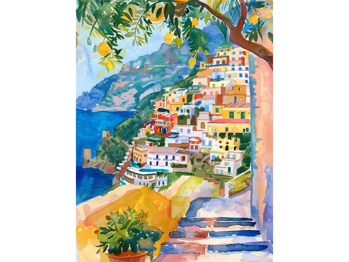 Positano Italian Cityscape Travel Poster