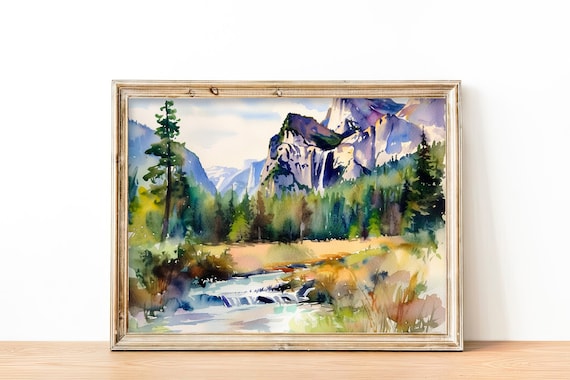 Yosemite Watercolor Art Print California Mountain Landscape Painting National Park Painting By Feelingprints