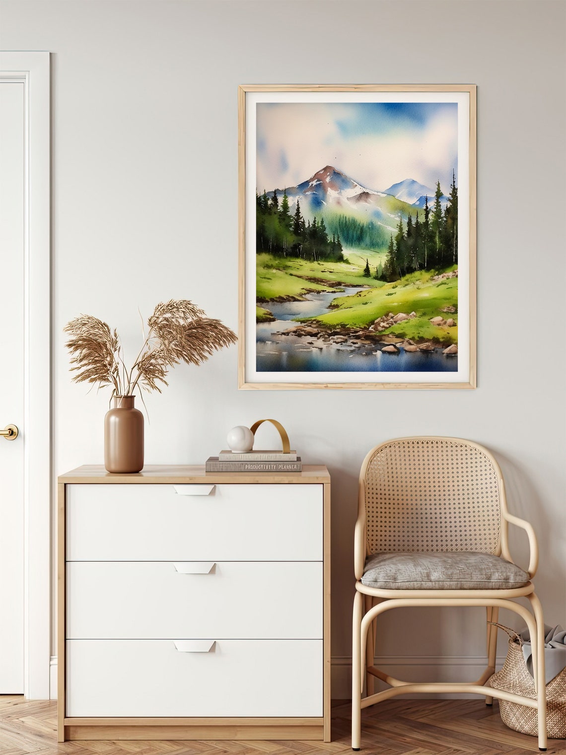 Maroon Bells Colorado Meadow Stream Watercolor Mountain Poster - Image 5