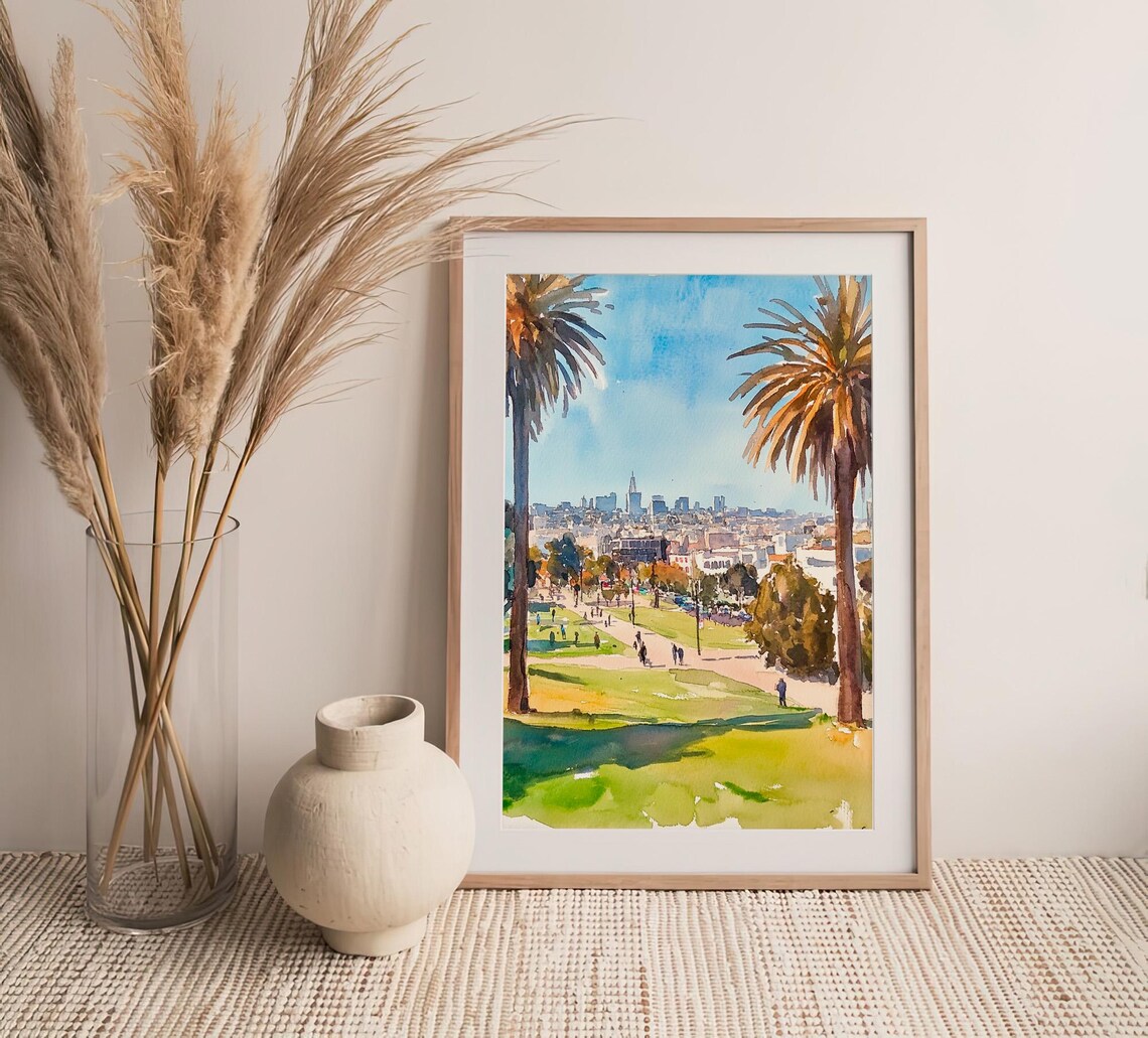 Dolores Park San Francisco Palms Skyline Watercolor View Poster - Image 4