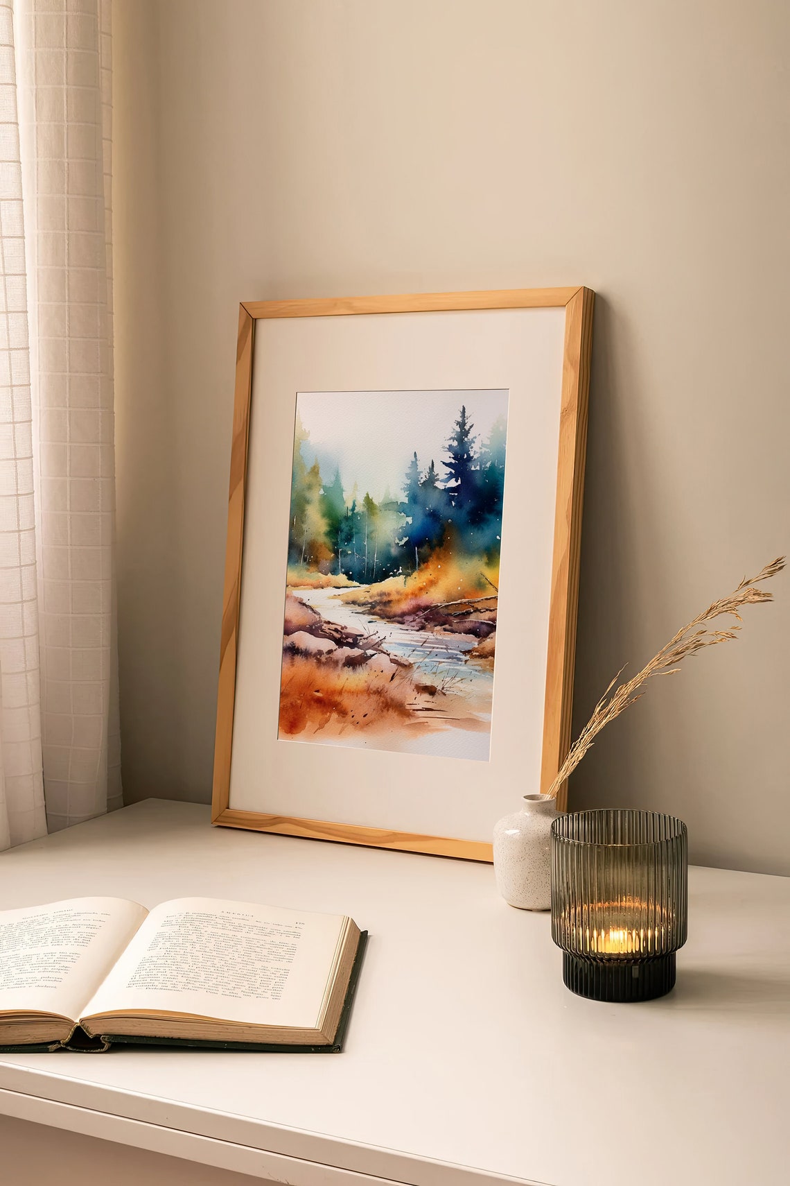 Colorado Forest Stream Misty Pine Trees Watercolor Landscape Poster - Image 3