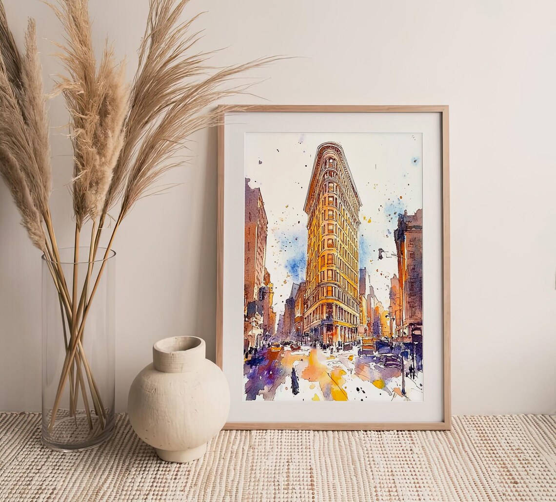 Flatiron Building Watercolor Art Print, New York Cityscape - Image 4