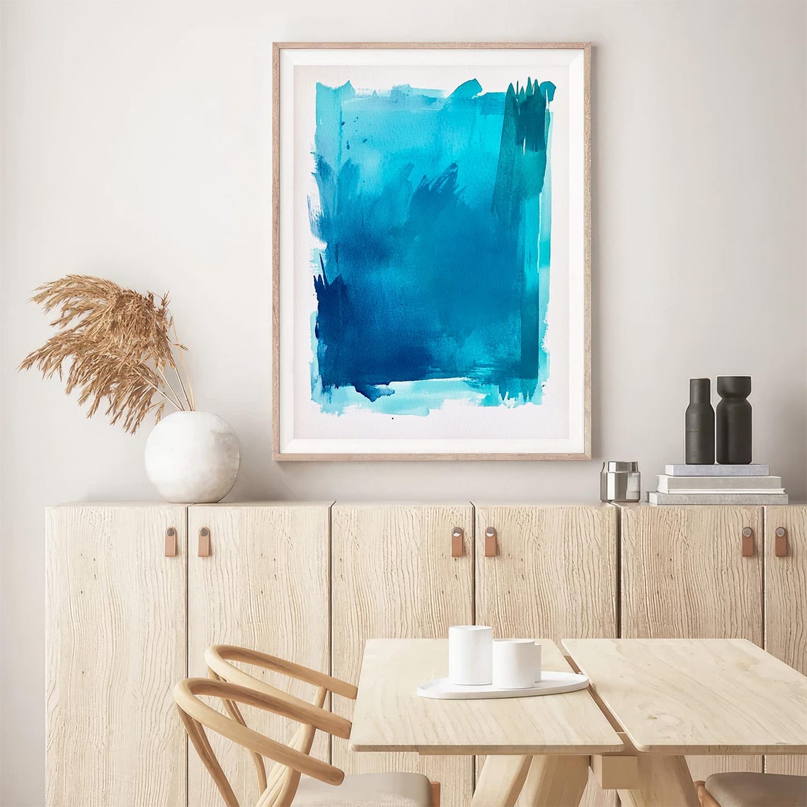 Turquoise Blue Abstract Watercolor Wash Bold Minimal Modern Art Poster - Image 5