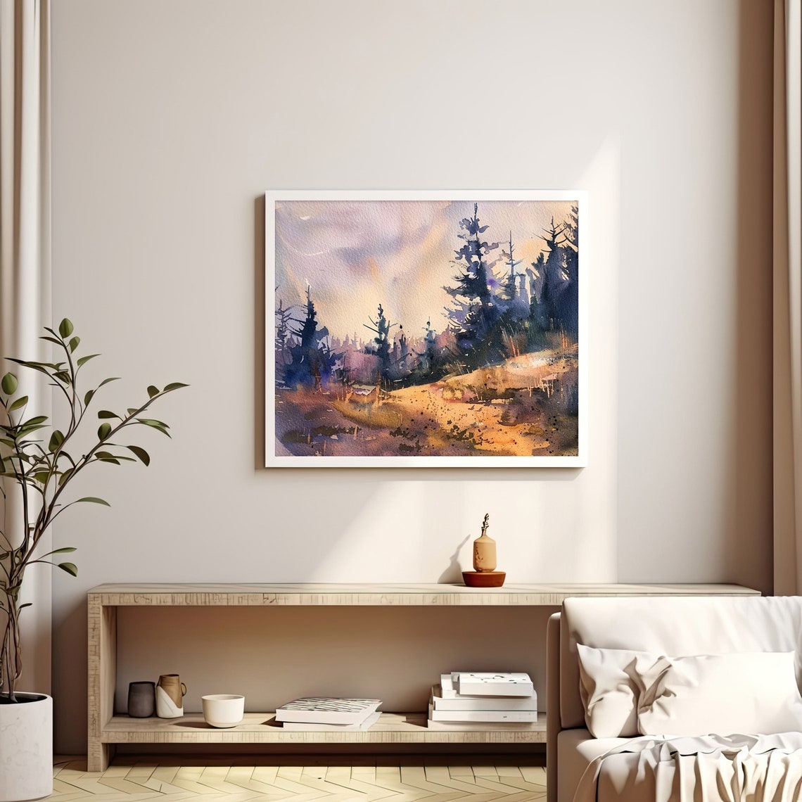 Oregon Pine Forest Sunset Glow Trees Watercolor Scenic Nature Poster - Image 4