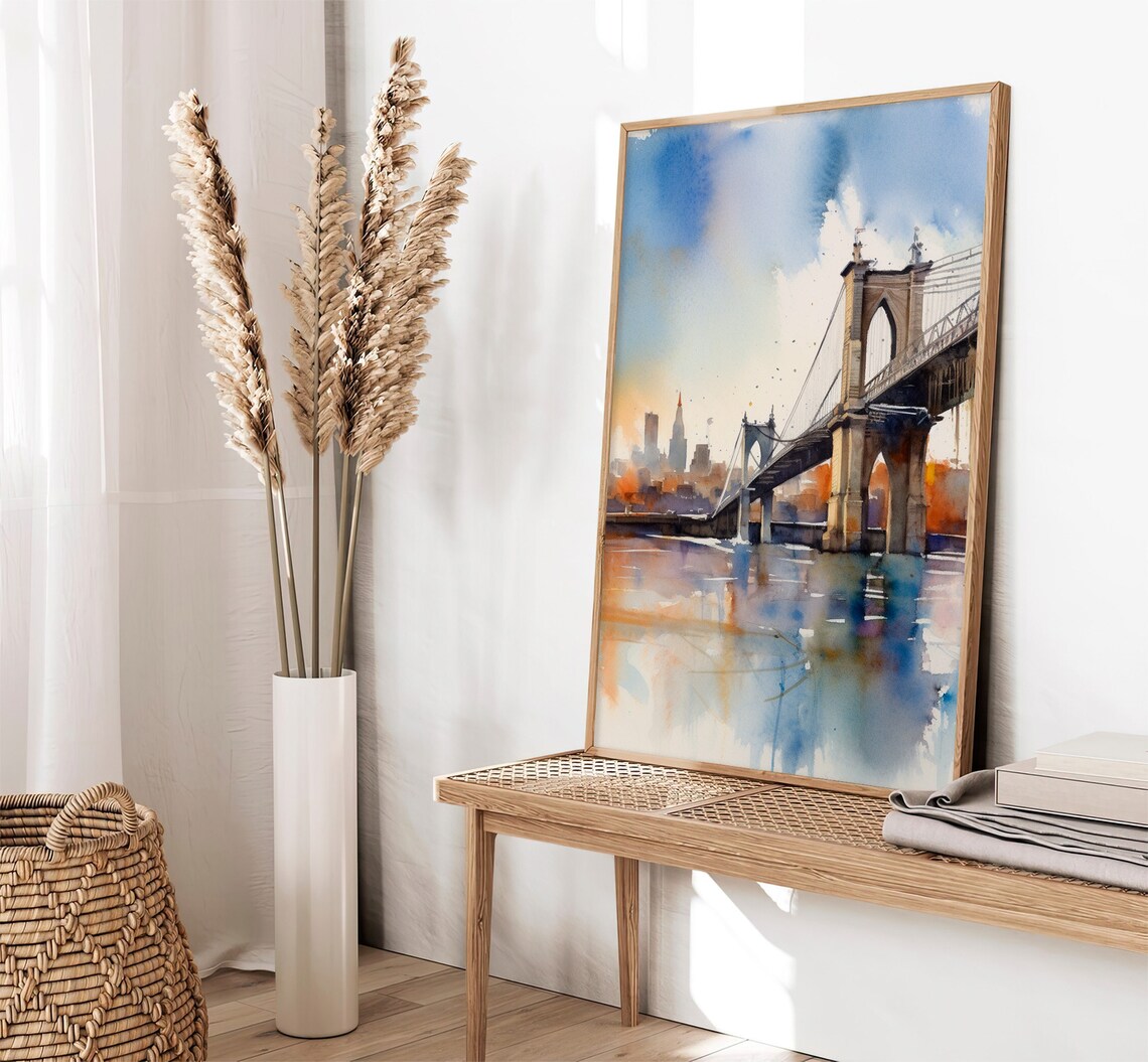 Brooklyn Bridge Watercolor Art Print, New York City - Image 2