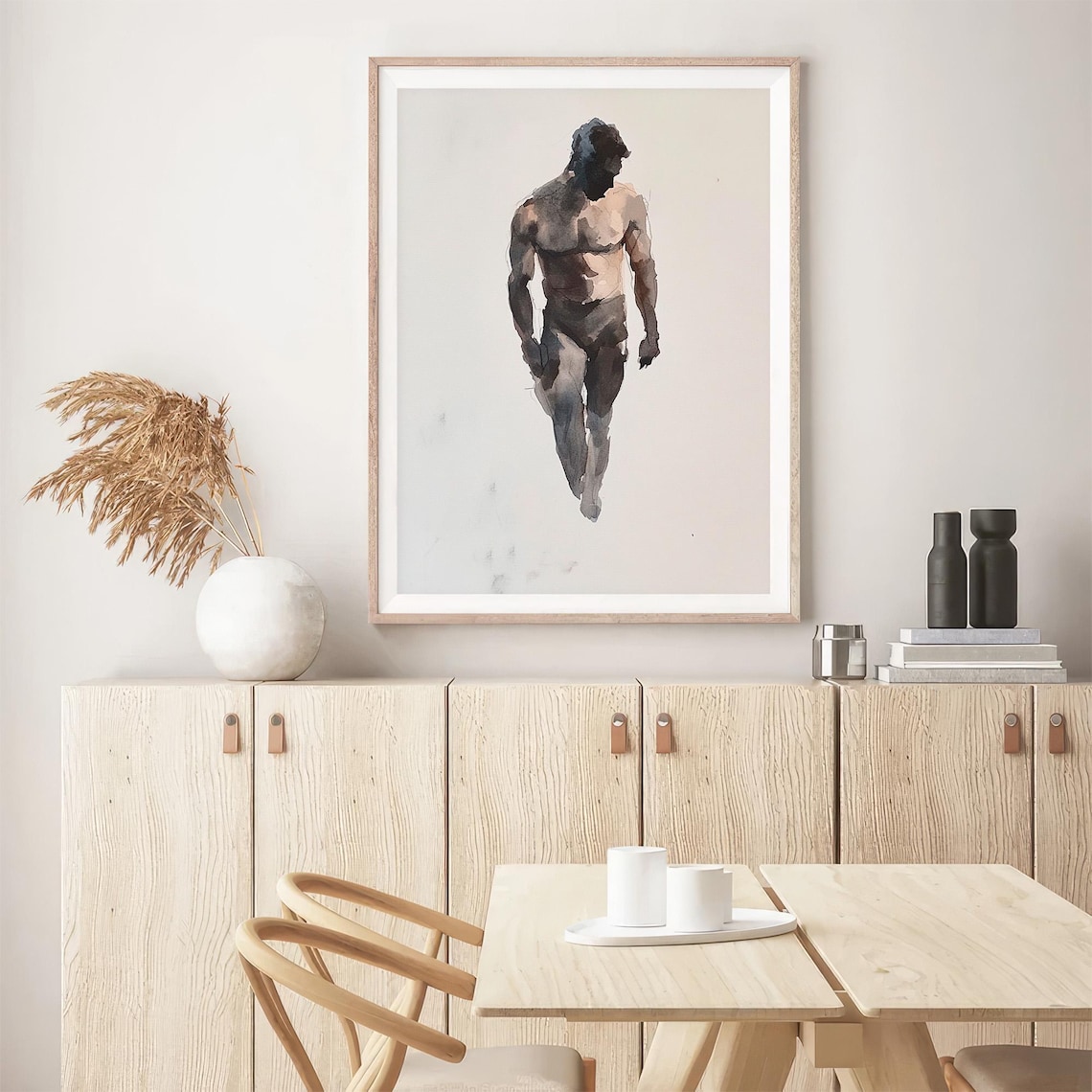 Minimalist Male Figure Watercolor Nude Study Fine Art Body Print - Image 5