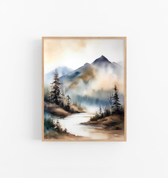 Smoky Mountains Watercolor Painting, Landscape Art Print