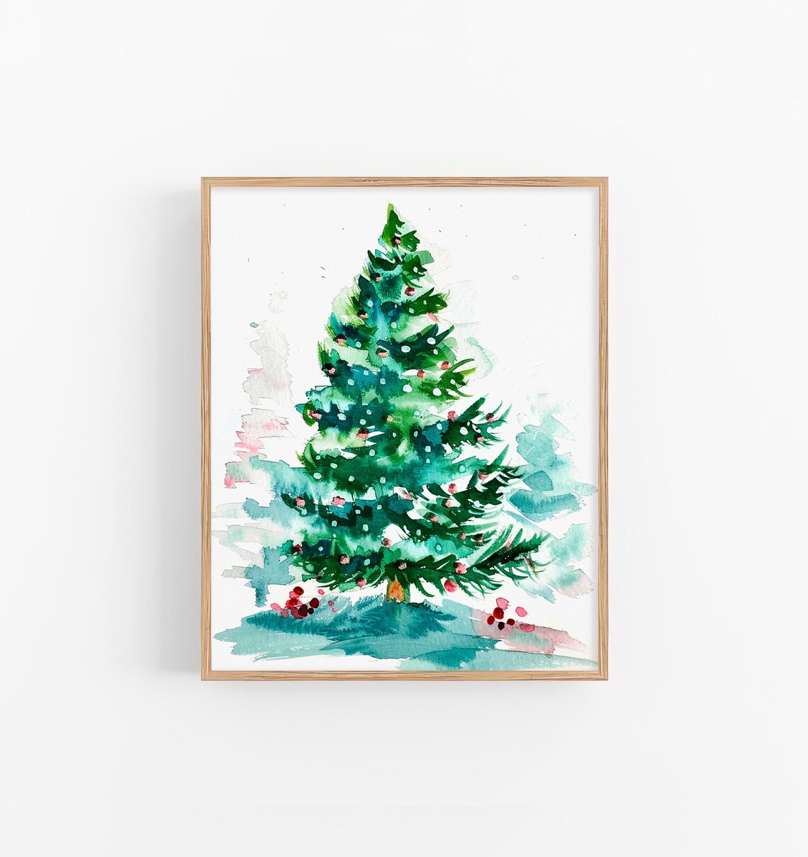 Christmas Pine Tree Snow Watercolor Holiday Winter Decor Wall Art