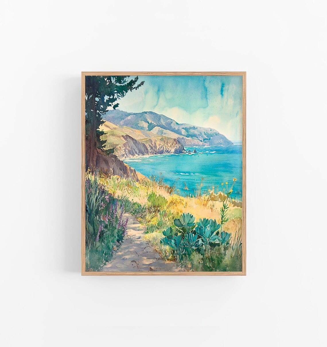 Big Sur California Coastline Watercolor Cliffs Ocean Scenic Poster