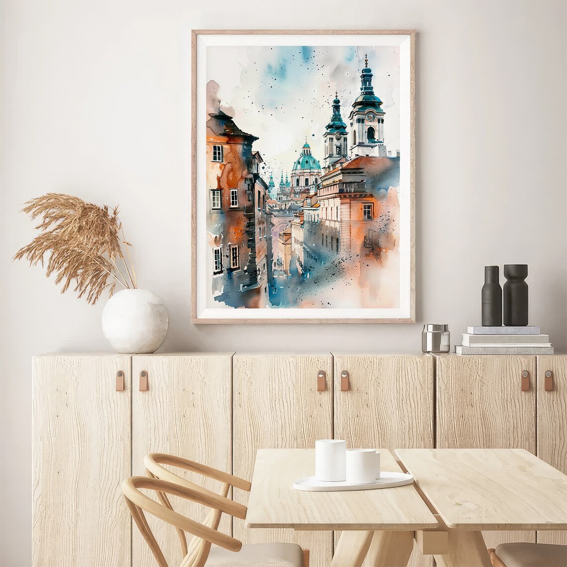 Stunning Prague Czech Old Town Rooftops Watercolor Cityscape Poster - Image 5
