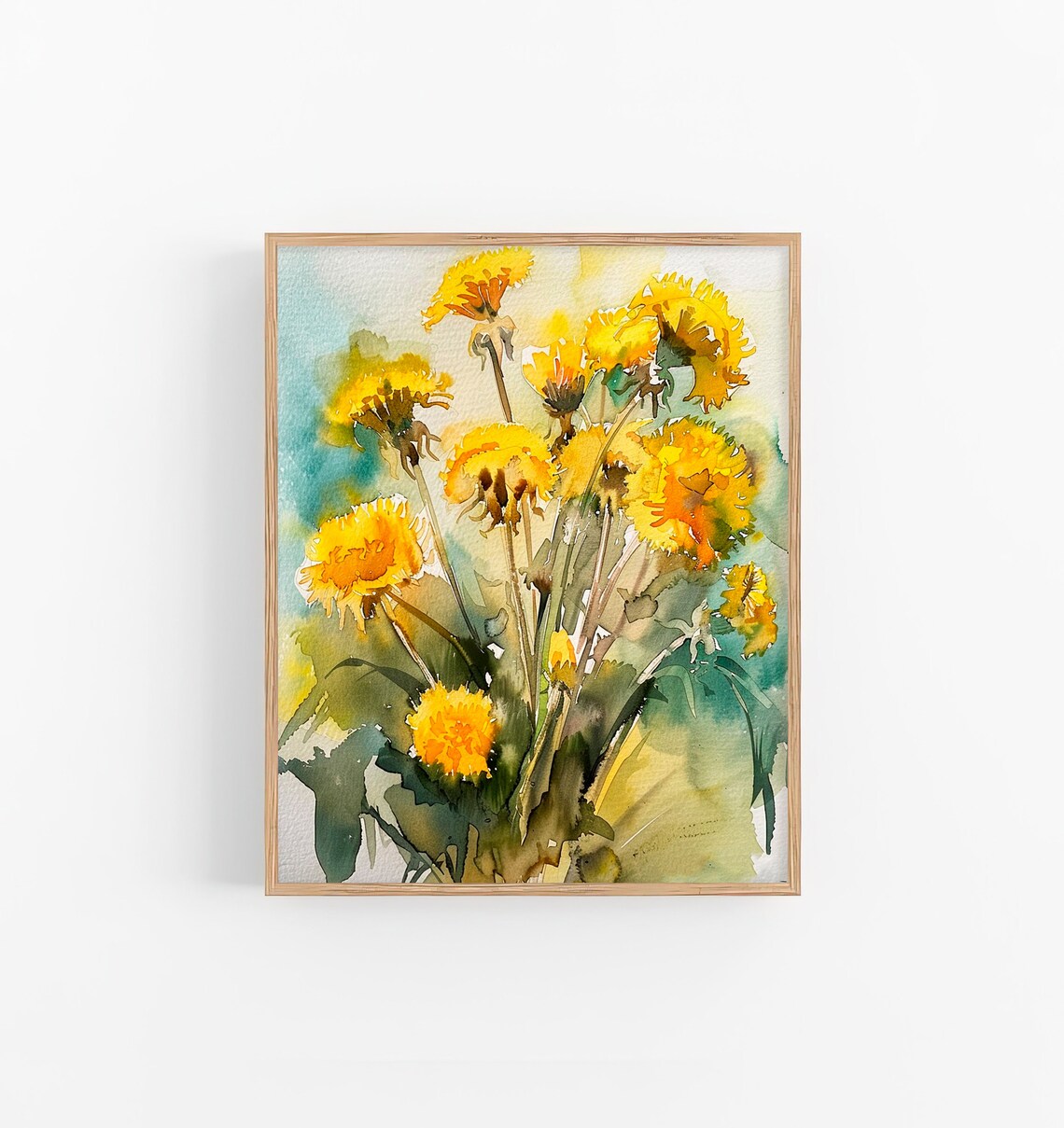 Yellow Dandelion Flowers Bouquet Loose Floral Watercolor Botanical Poster