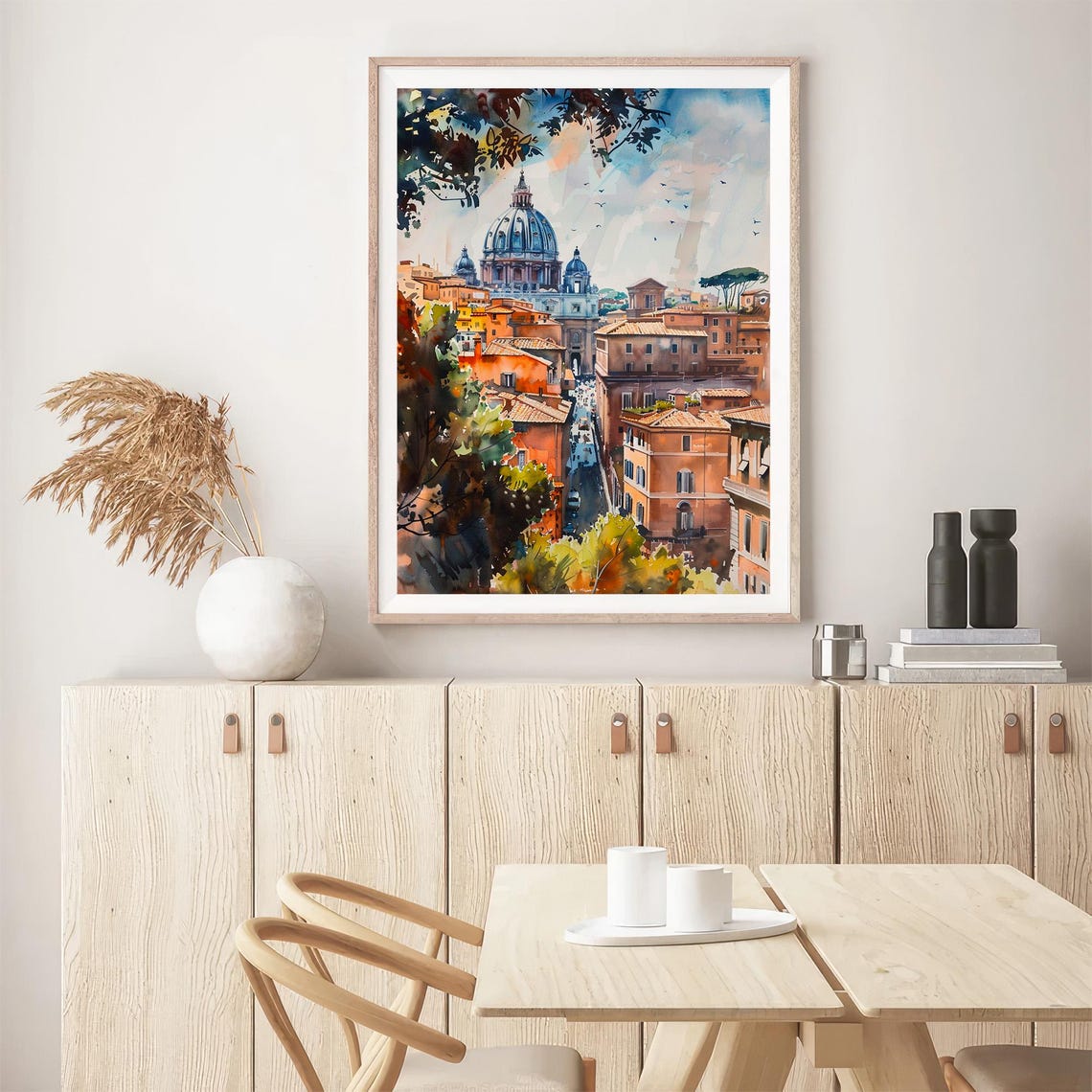 Stunning Rome Italy Saint Peters Dome Rooftops Watercolor Poster - Image 5