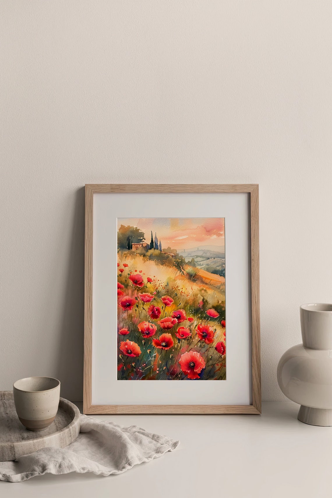 Tuscany Red Poppy Fields Italian Countryside Sunset Wall Art - Image 5