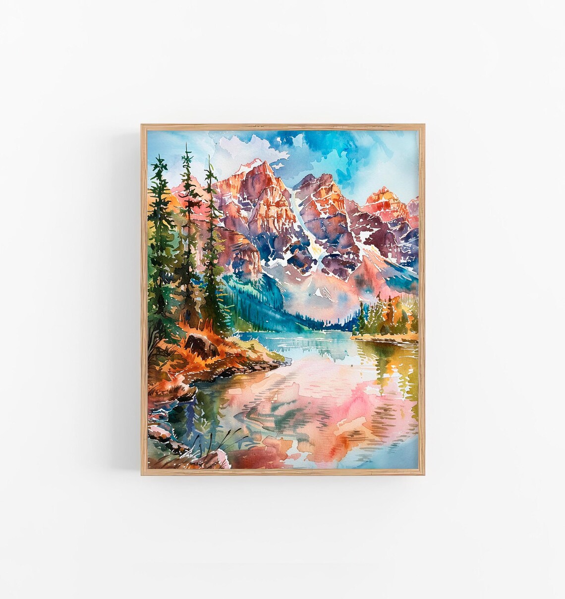 Colorado Rocky Mountains Sunset Lake Pines Watercolor Poster
