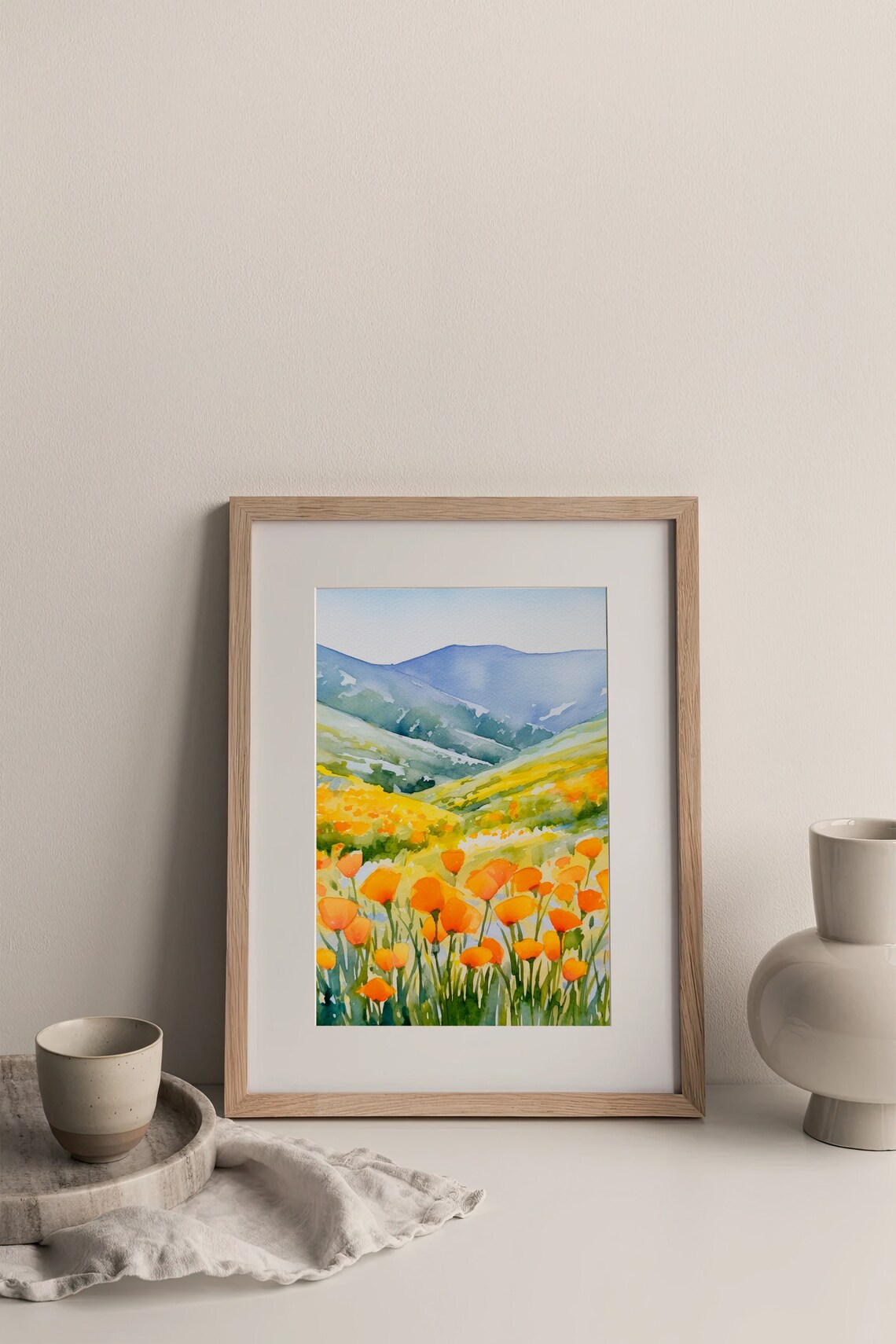California Poppies Watercolor Art Print, Landscape - Image 4