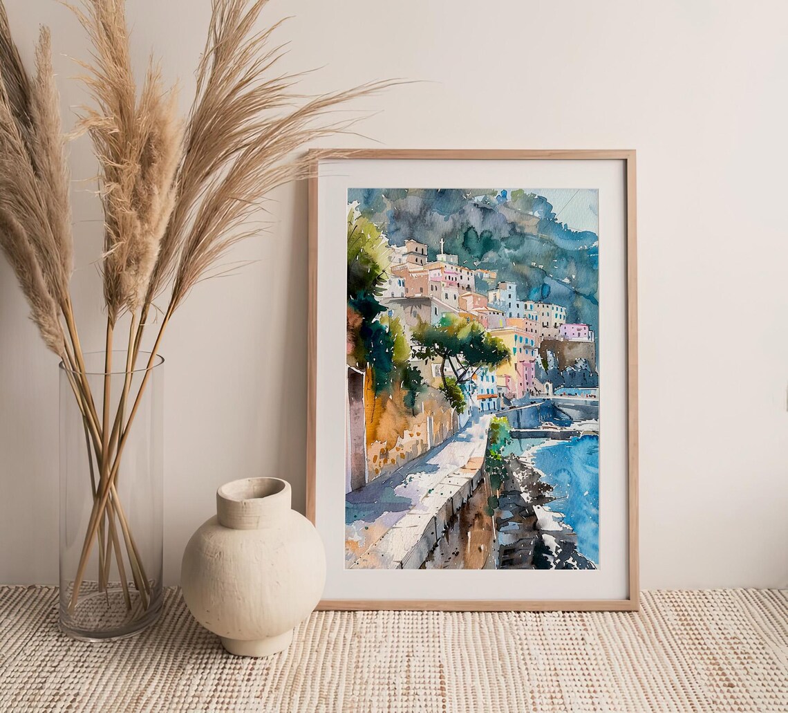 Sorrento Cityscape Watercolor Art Print, Italy - Image 4