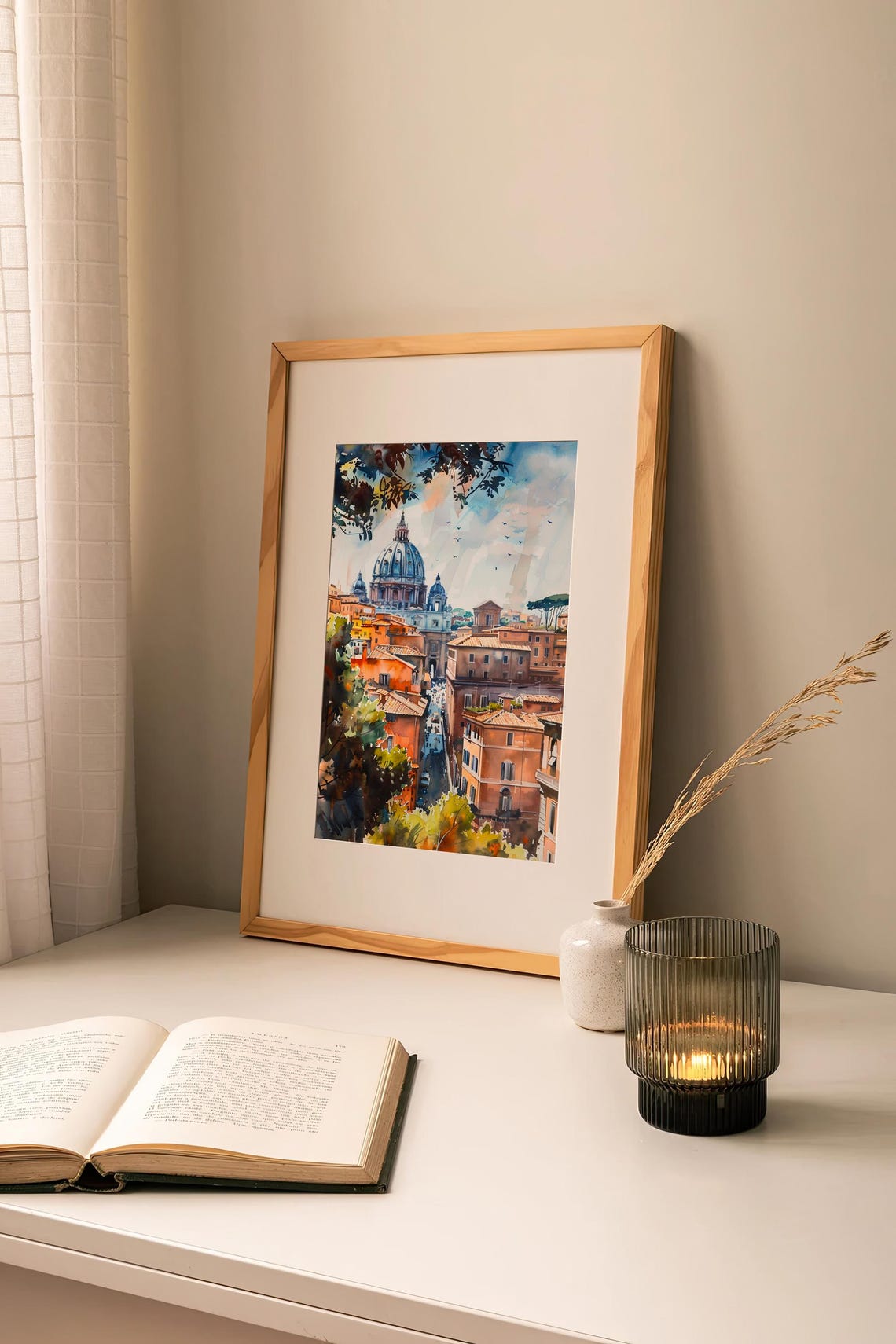 Stunning Rome Italy Saint Peters Dome Rooftops Watercolor Poster - Image 2
