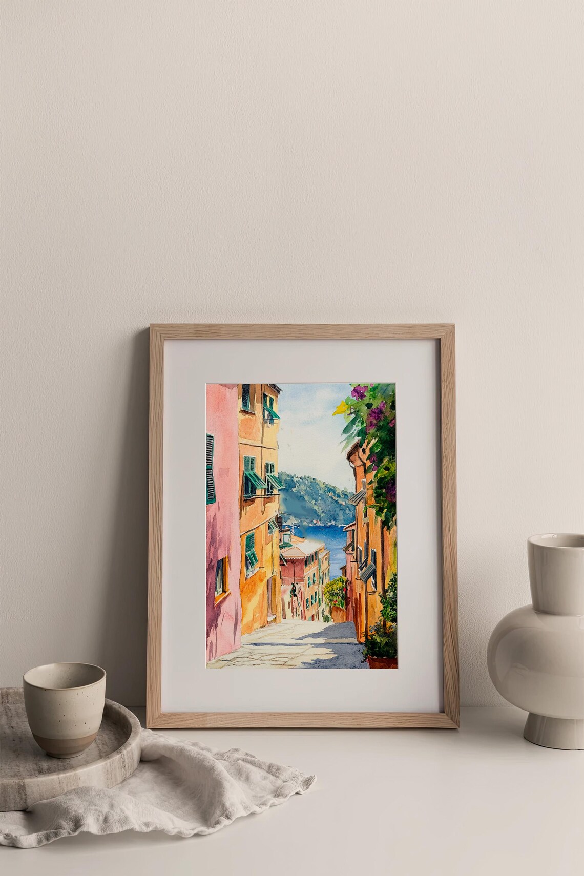 Portofino Colorful Alley Sea View Watercolor Italy Travel Poster - Image 3