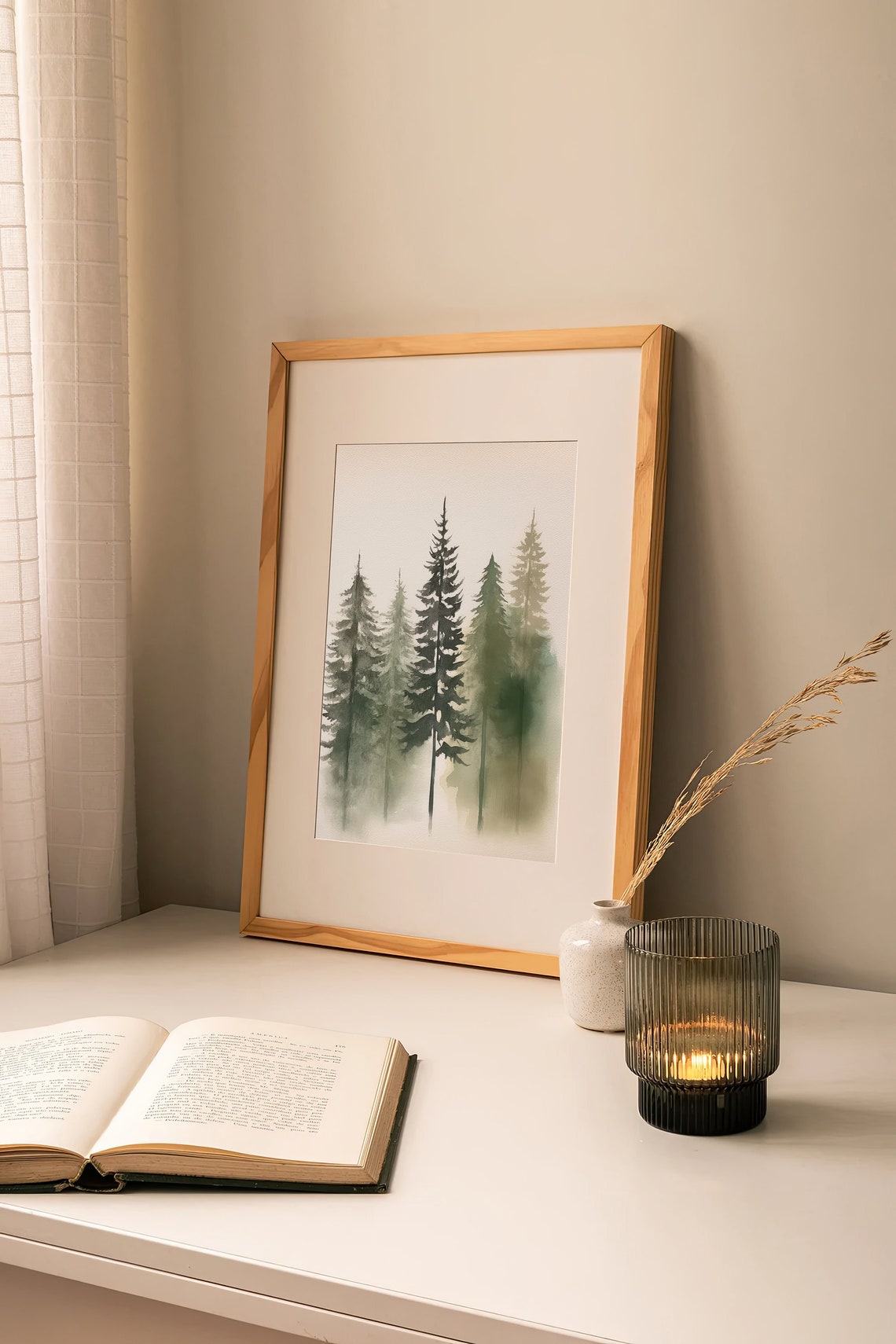 Misty Pine Trees Minimalist Evergreen Forest Neutral Tones Poster - Image 5