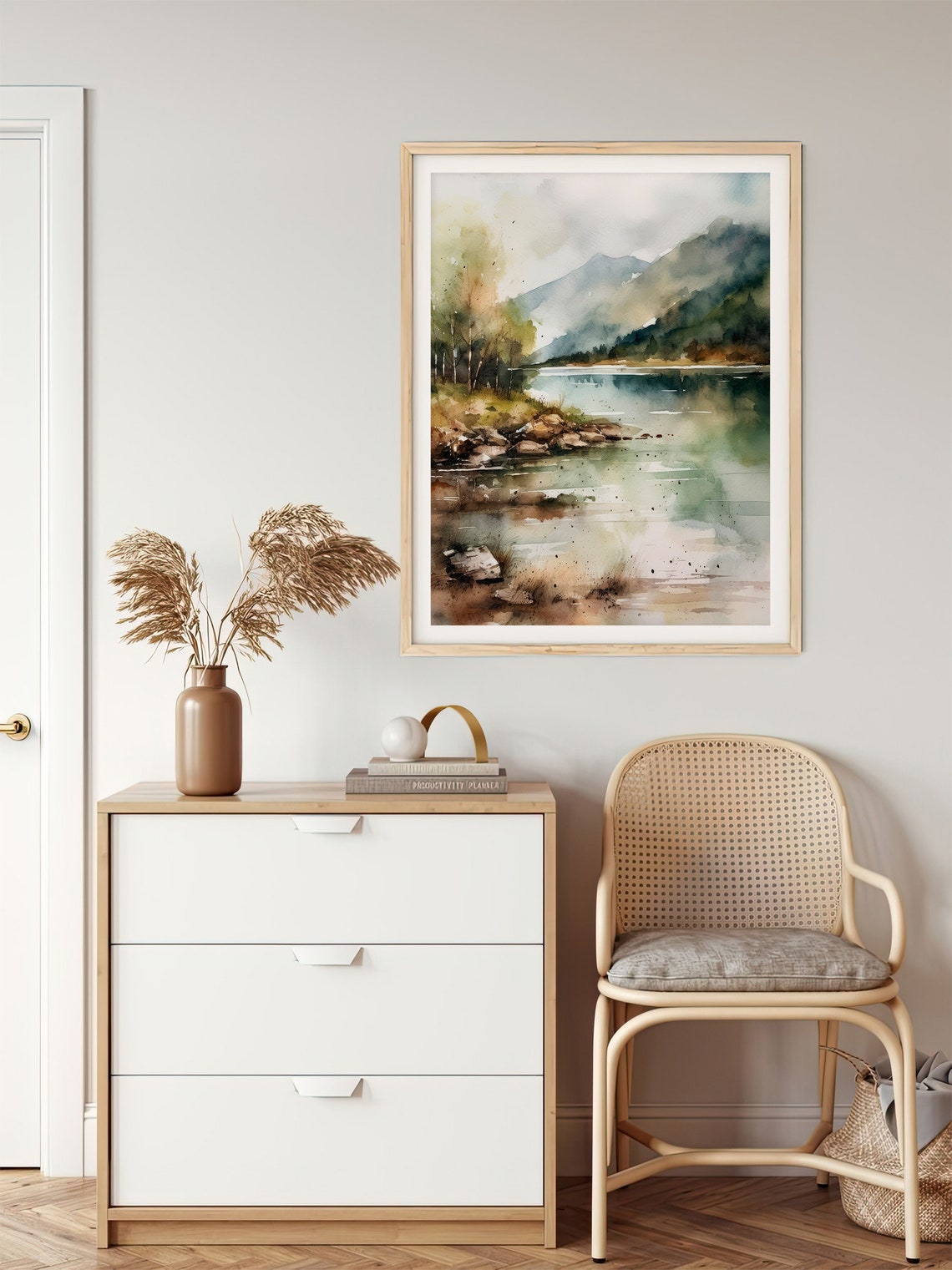Misty Mountain Lake Watercolor Serene Loch Reflections Landscape Print - Image 5