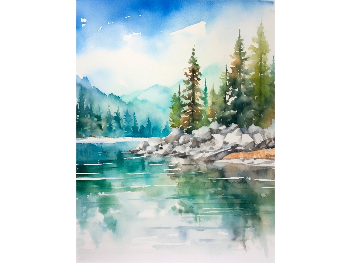 Emerald Bay Tahoe Lake Park Watercolor Art Print