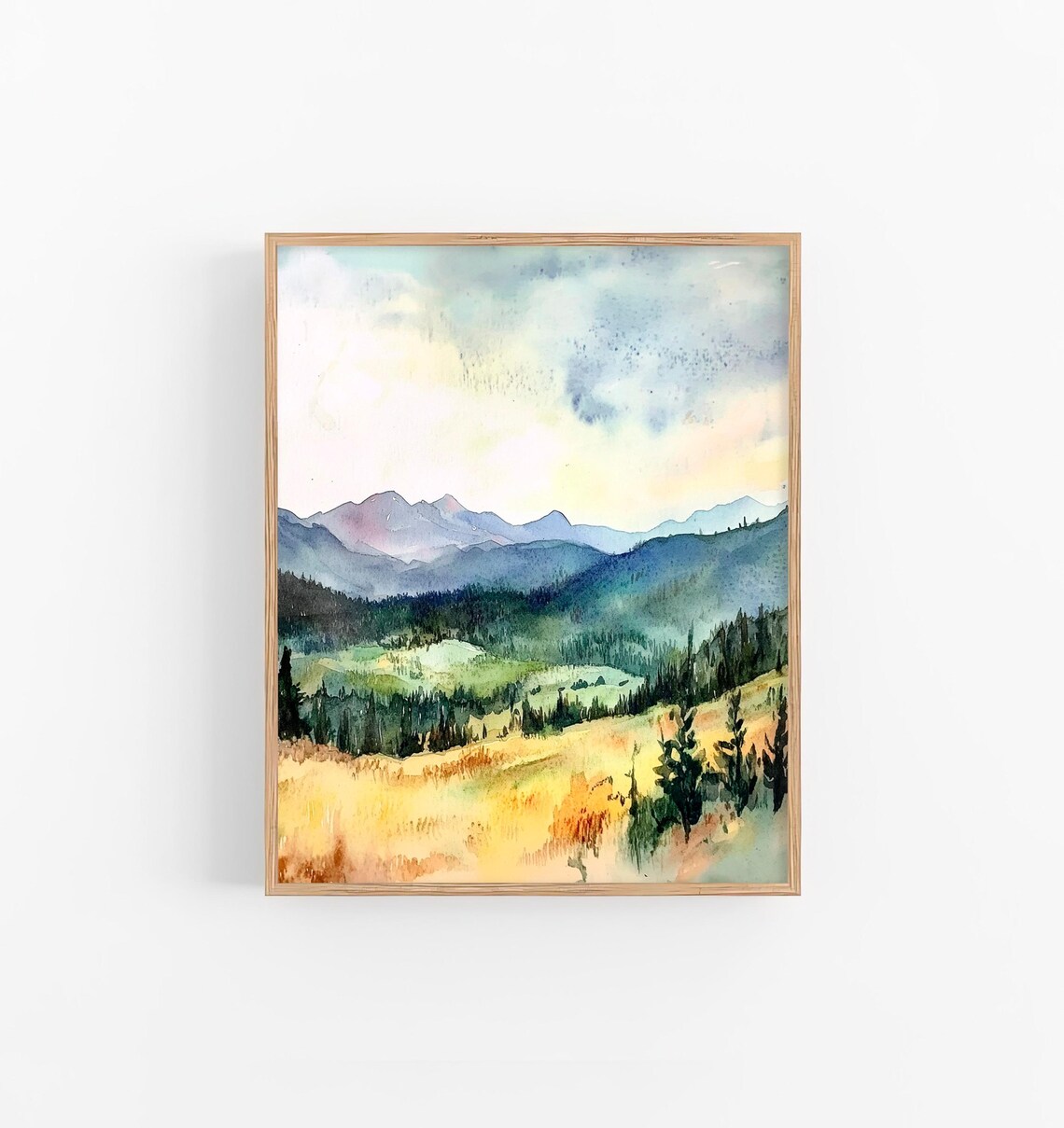 Wyoming Watercolor Rocky Mountains Art Print