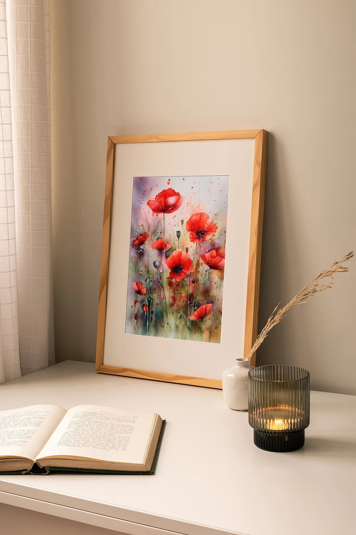 Red Poppy Watercolor Art Print, Floral Botanical - Image 3