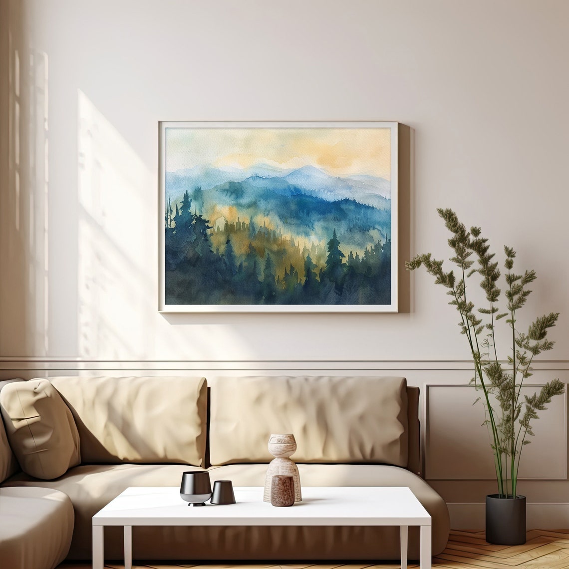 Blue Ridge Mountains Misty Forest Sunrise Scenic Watercolor Poster - Image 3