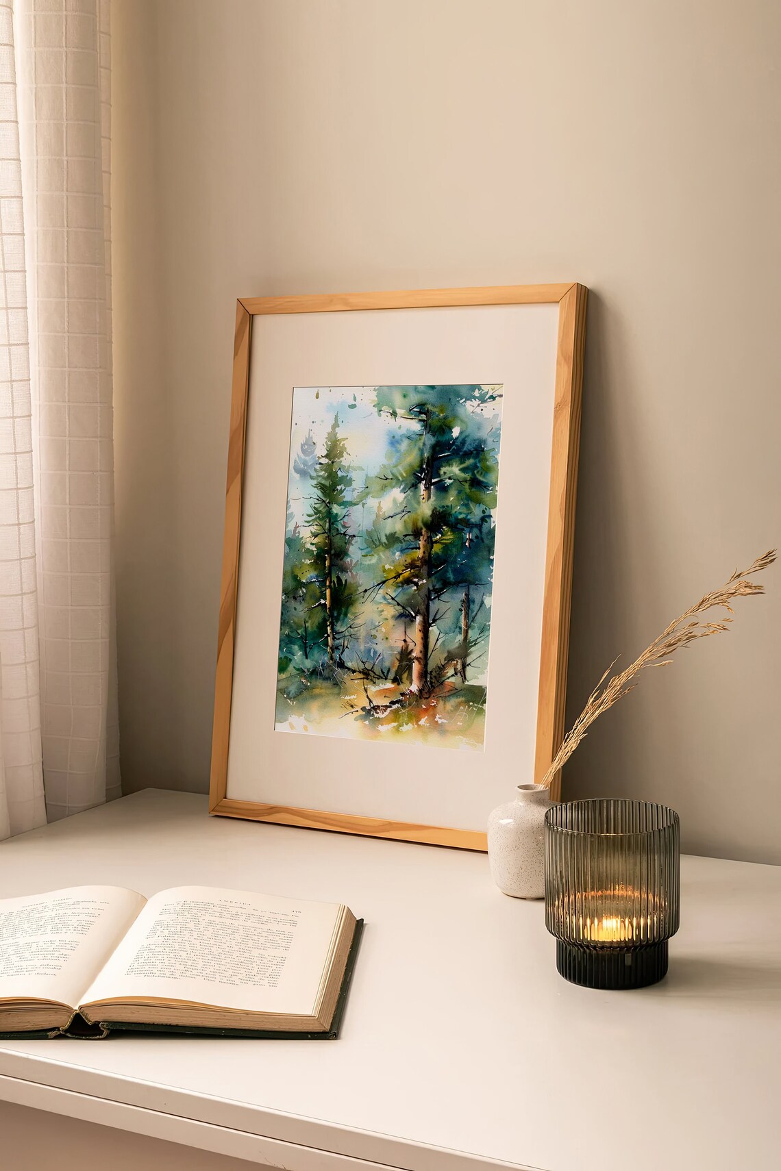 Towering Green Pine Trees Expressive Forest Watercolor Poster - Image 3