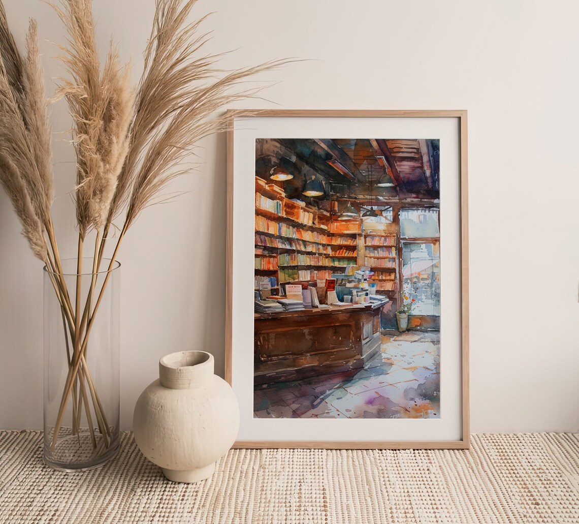 Bookstore Watercolor Art Print, New York City Library - Image 4