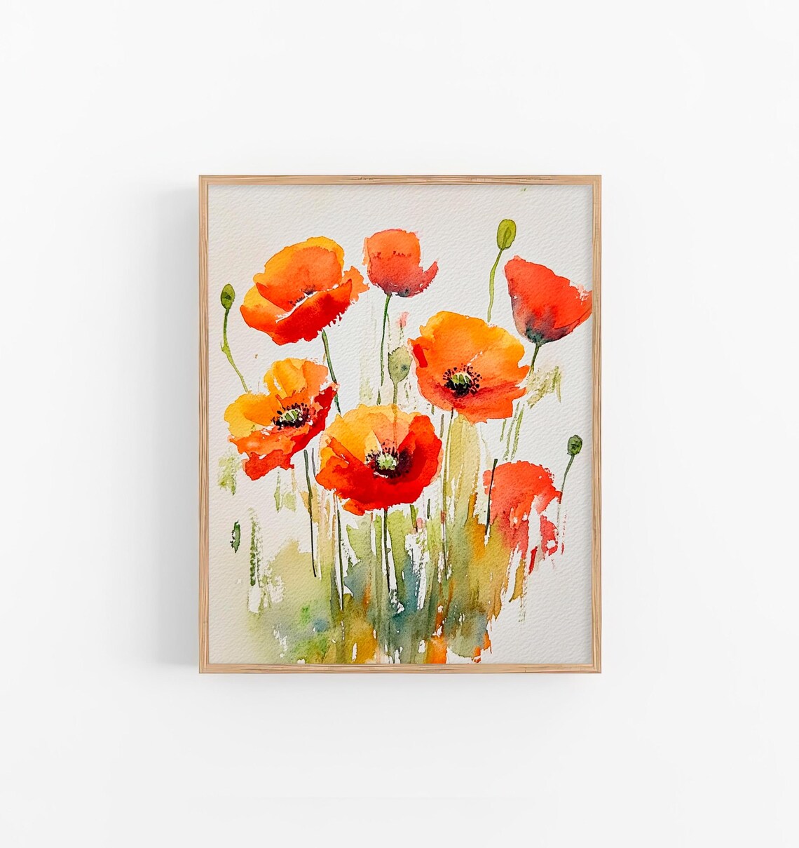 Poppies Watercolor Floral Art Print, Meadow Flowers
