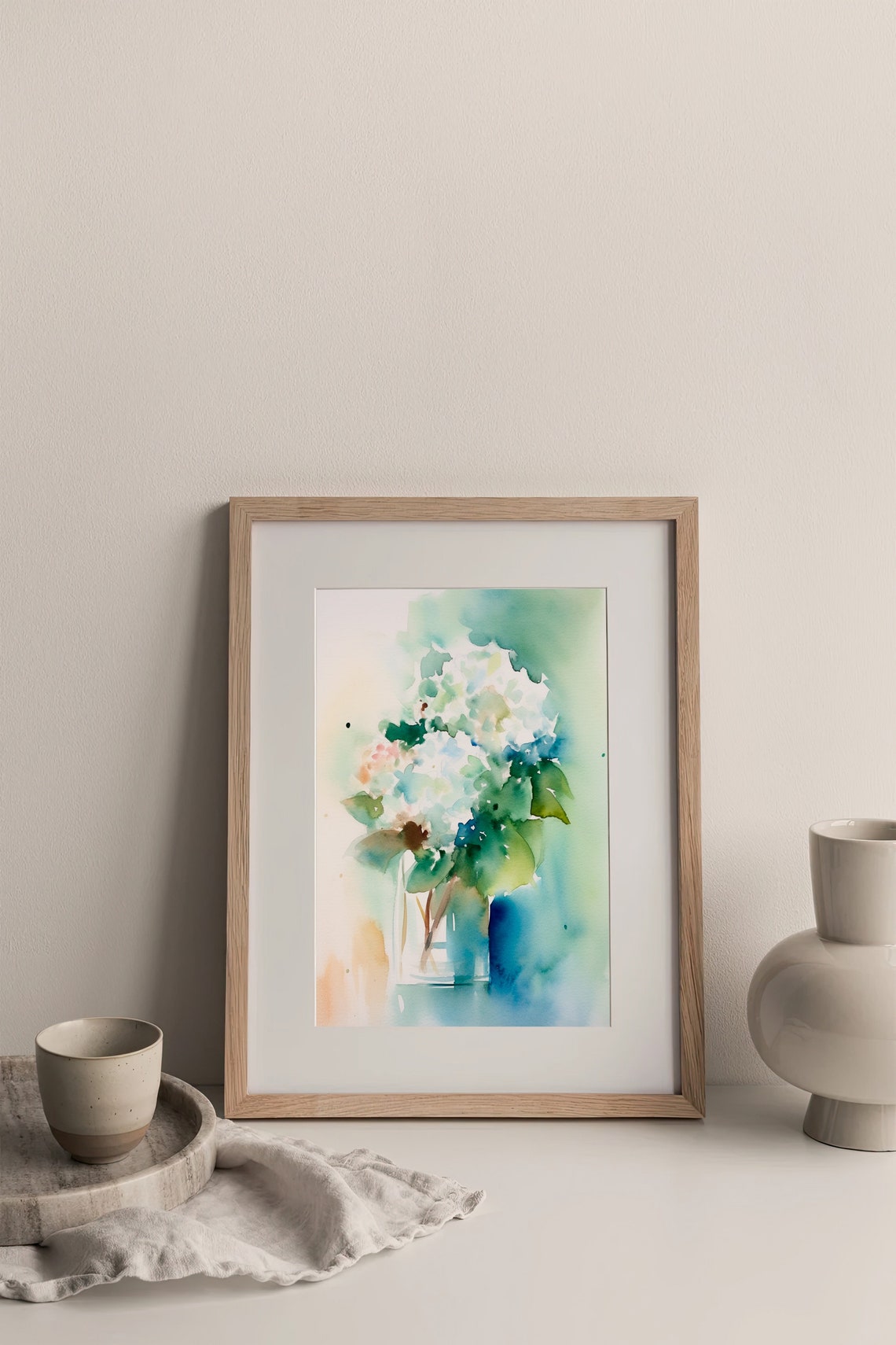 Stunning White Hydrangea Bouquet Glass Vase Watercolor Floral Poster - Image 4