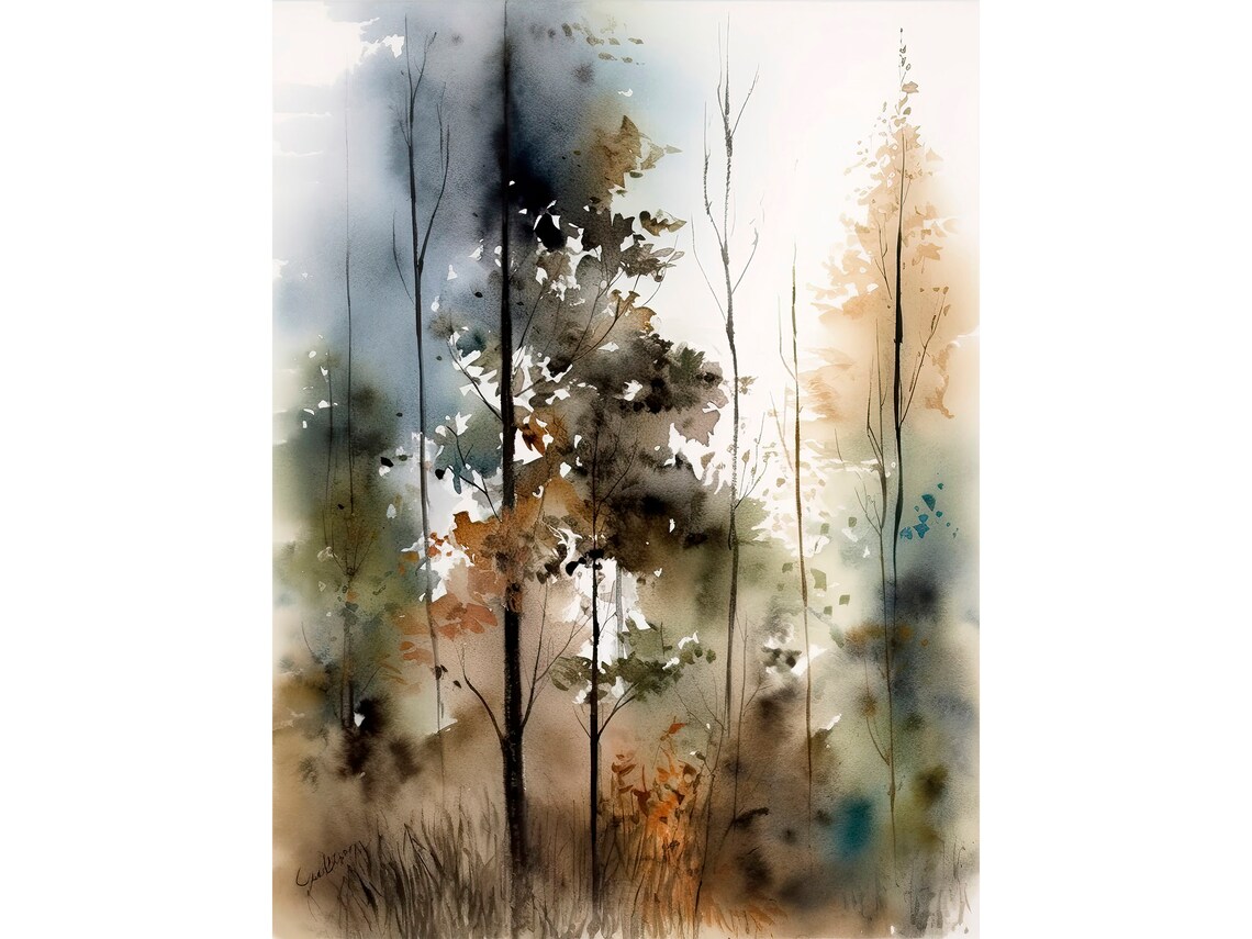 Foggy Forest Watercolor Art Print, Vermont Landscape