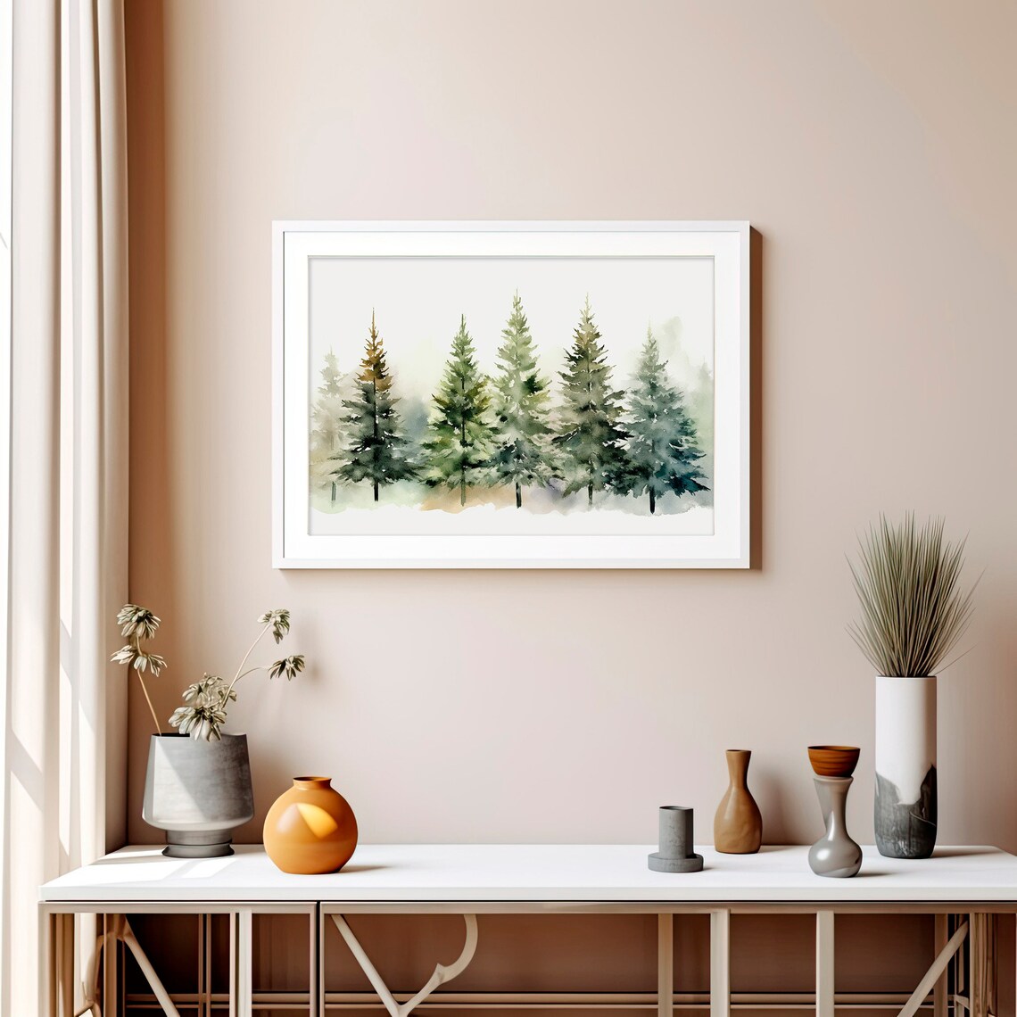 Stunning Misty Evergreen Pine Forest Foggy Green Watercolor Poster - Image 5
