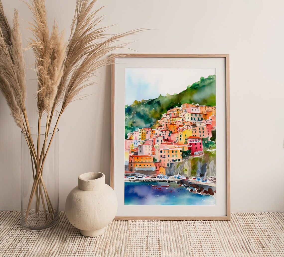 Positano Watercolor Italy Landscape Art Print - Image 4