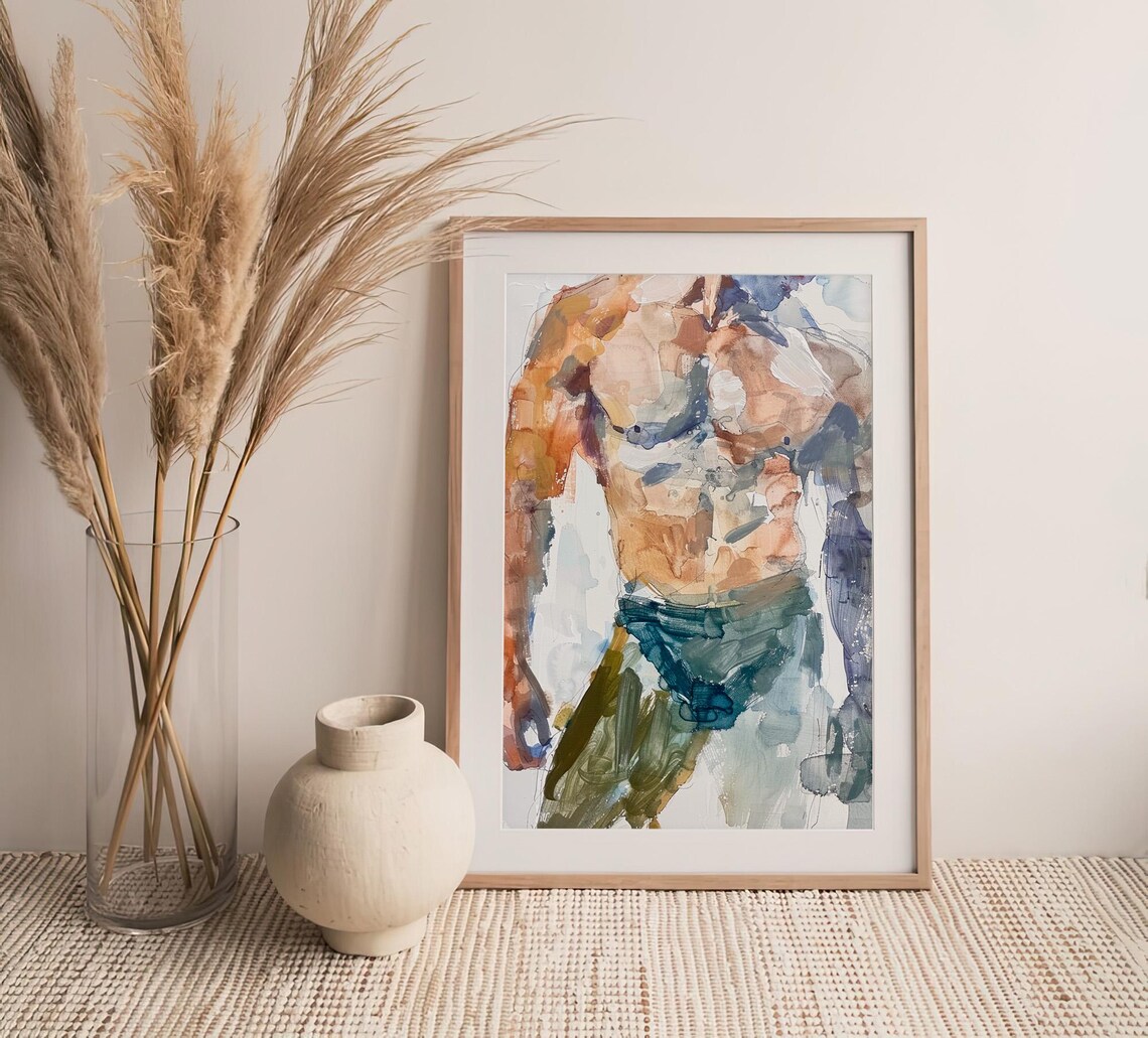Gay Bodies Watercolor Art Print, Male Body Study - Image 4