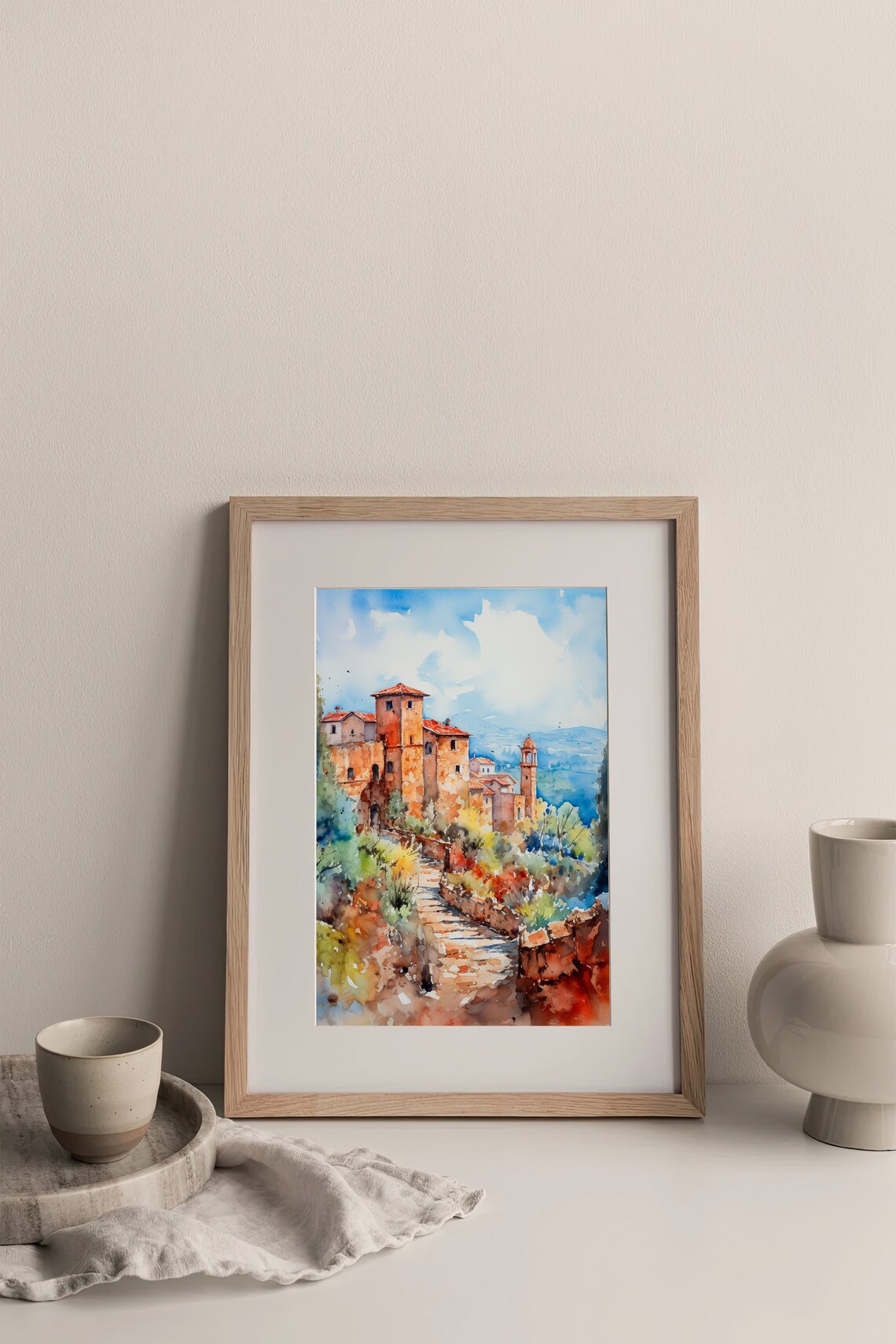 Italy Houses Watercolor Art Print, Tuscany Landscape - Image 3