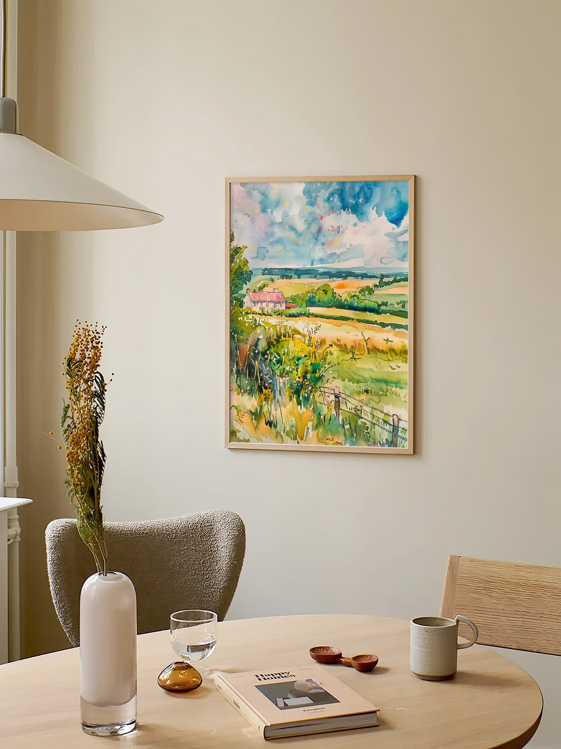 Scottish Countryside Farmhouse Rolling Fields Watercolor Poster - Image 2