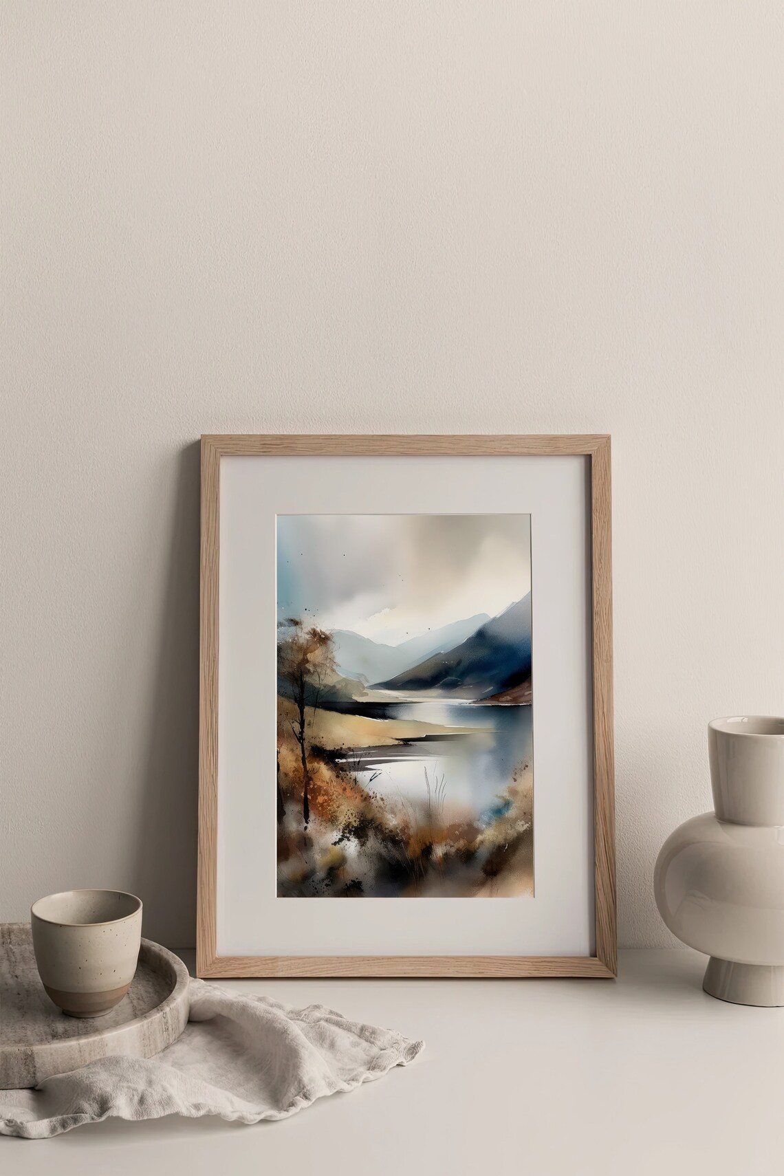 Scottish Highlands Misty Loch Watercolor Moody Landscape Poster - Image 3