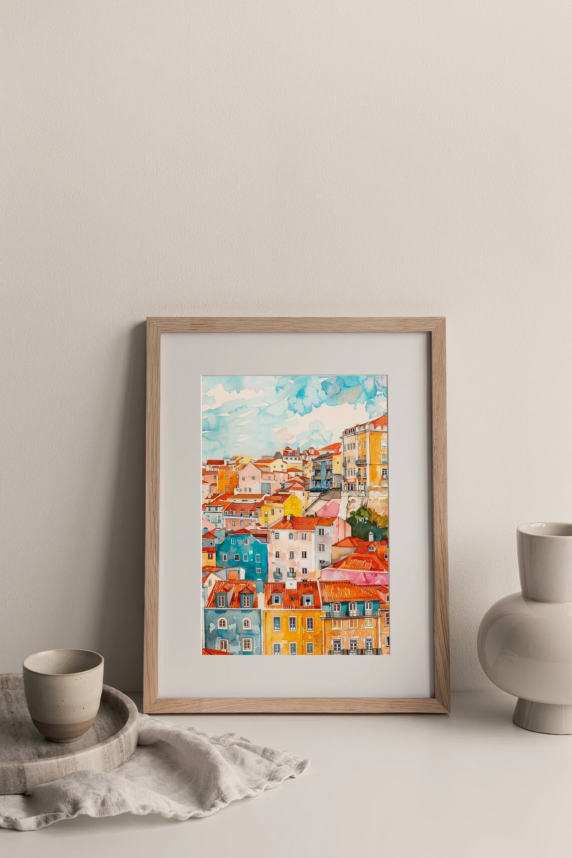 Lisbon Colorful Hillside Houses Watercolor Portugal Travel Poster - Image 3