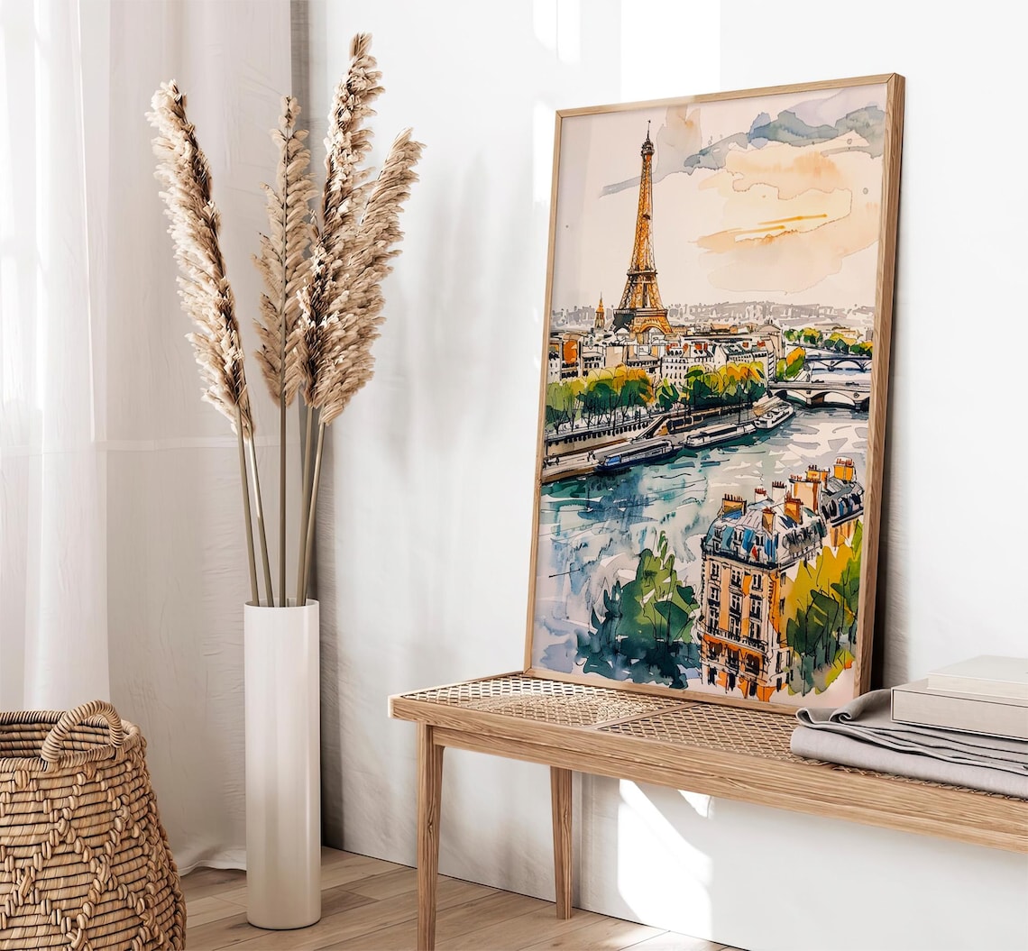 Paris Watercolor Cityscape Art Print, Eiffel Tower - Image 2