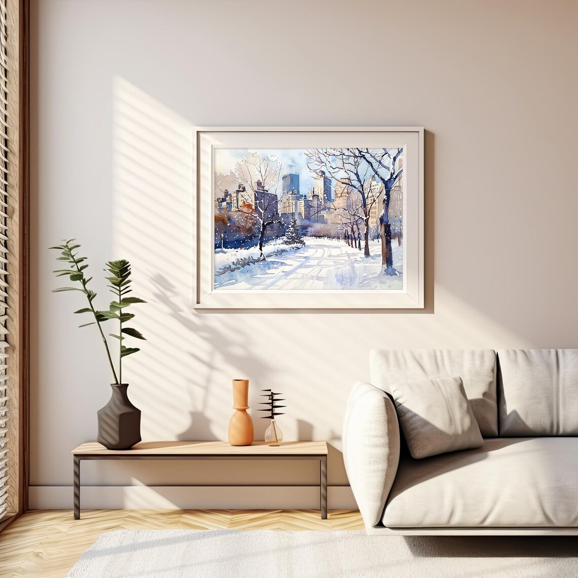 Central Park Winter Snow New York City Watercolor Snowy Art Print - Image 3